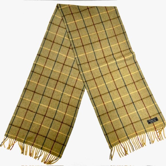 Vintage-Burberrys of London Men/Women   100% Cashmere Olive Checked  68"x12" (5 - Picture 7 of 10